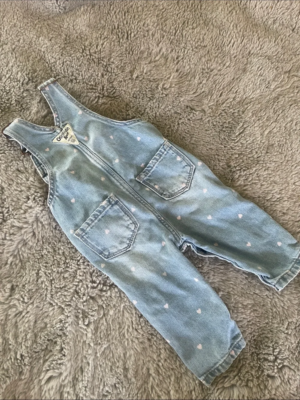 OshKosh B'gosh Light Blue Denim Heart Pocket Overalls with Pink Hearts
